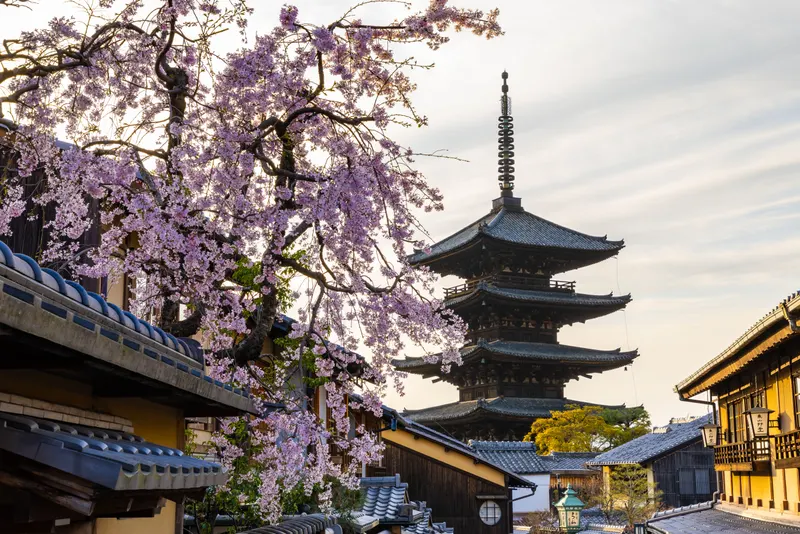 Asian temple and city skyline